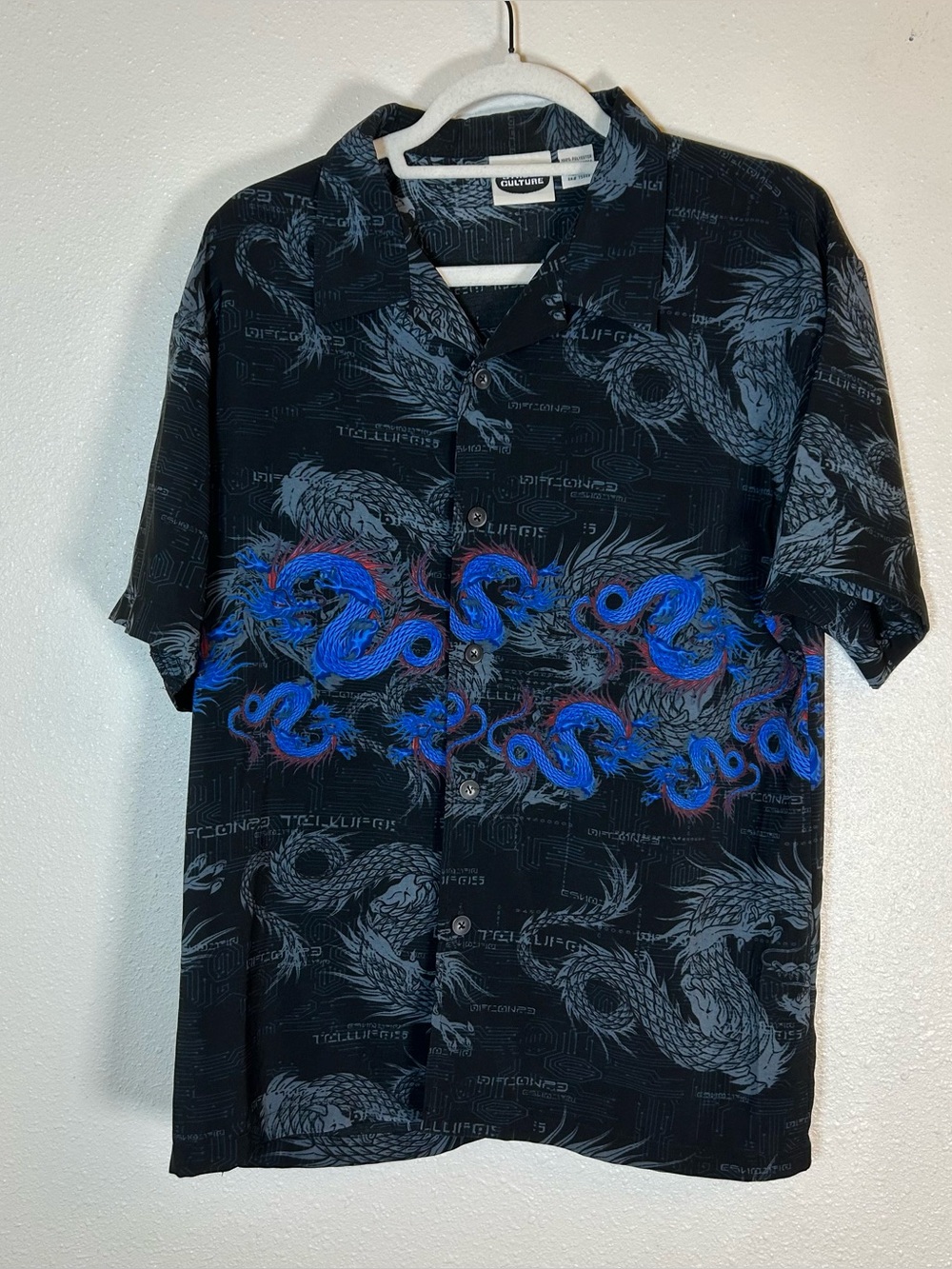 Street Culture Streetwear Y2K Short  Sleeve Shirt Dragon Print Asian Fits M